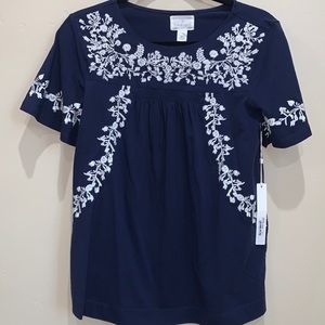 NEW Caslon Lana Embroidery Navy Blouse